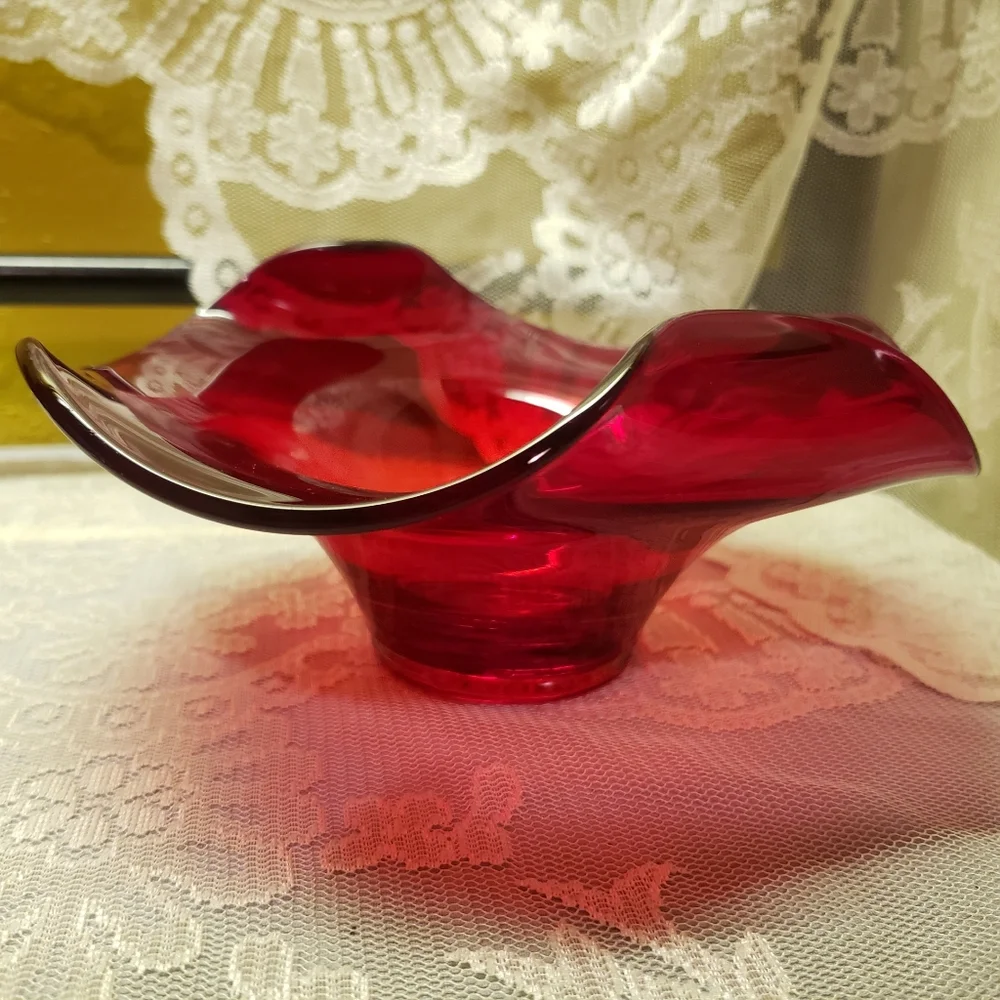Vtg 1970's Mid Century Apple Red Viking Glass Bowl